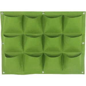 ERYI-Sac De Plantation Vertical, 12 Poches Plante Jardin En Feutre Réutilisable Dégradable, Pot De Culture En Sac Pour Pot De Fleurs Intérieur Extérieur(Vert) - Neuf