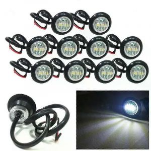 10x Blanc Côté Mini Rond Led Marqueur Panneau Latéral Led Lumières Blanches Pour Camion Remorque Bateau Tracteur Caravane Rv Lampe De Signal - Neuf