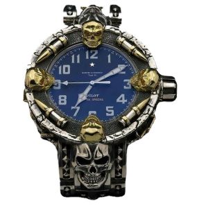 Montre Unique Skull Bullet Pour Hommes - Design En Or Argent&eacute;,Style Polyvalent,Bo&icirc;te Cadeau - Neuf