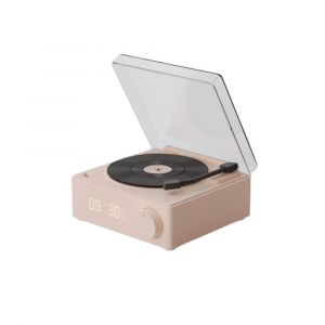 (Rose) Haut-parleur Bluetooth de style tourne-disque vinyle rétro Haut-parleur Bluetooth rétro de style gramophone Apparence mignonne Cadeau pour fille Bon boost de basses Volume élevé - Neuf