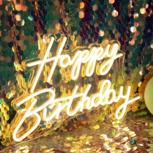 Panneau Lumineux Led Néon « Happy Birthday » - Décoration De Fête D'anniversaire - Fonctionnement Usb - Blanc Chaud - Décoration Murale Pour Chambre À Coucher - 5 V - Neuf