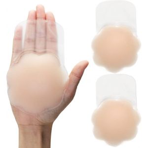 A-D Cup Nipple Covers Silicone Reusable Large Size Beige A/B 10cm,Nude Flower. - Neuf