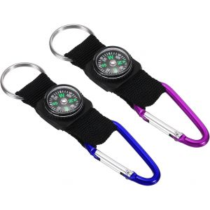 Boussole Porte-Clés Ceinture Clip, 2 En 1 Ensemble Explorer Fête Favorise Pour Camping Externes, Violet Bleu - Neuf