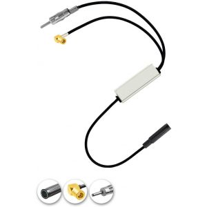 Amplificateur de Signal D'autoradio Universel 12V 50 Antenne Dab+ Dab Radio avec SMB Femelle à DIN Mâle Adaptateur pour Voiture Camion - Neuf