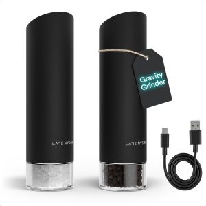 Moulin &agrave; Sel et Poivre &Eacute;lectrique Gravity - Moulins Automatiques Rechargeables USB-C, Mouture R&eacute;glable, Utilisation &agrave; Une Main pour la Cuisine (Carbon Black) - Neuf