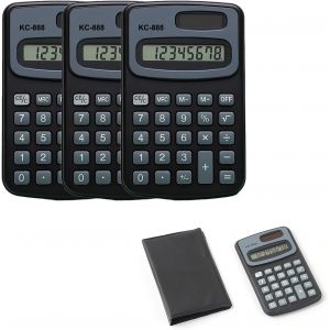 Lot De 3 Calculatrices Portables Kc-888 Avec Batterie Solaire À 8 Chiffres, Double Alimentation, Calculatrice D'Étudiant, Fournitures De Bureau, Étui, Mini Calculatrice, Noir[Z1333] - Neuf