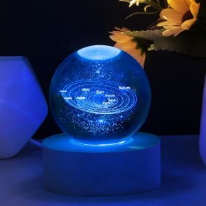 Lampe Boule De Cristal 3d, Boule De Cristal Veilleuse 3d Système Solaire, Lampe 3d Avec Led Multicolore Base En Bois, Cadeau De Saint-Valentin, Cadeaux D'astronomie Pour Enfants - Plug-In - Neuf
