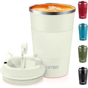 Eryi-Tasse De Voyage Isotherme Avec Couvercle Étanche U2013 Tasse À Café Réutilisable À Double Paroi En Acier Inoxydable Pour Boissons Chaudes Et Froides, 380 Ml, Crème - Neuf