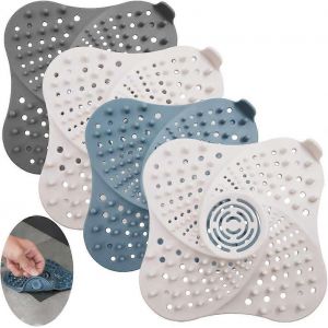 4 pcs couvercles de drain de douche avec autocollants,AIFUDA en caoutchouc évier crépine drain protecteur de cheveux attrape-cheveux pour la cuisine et la salle de bain - Neuf
