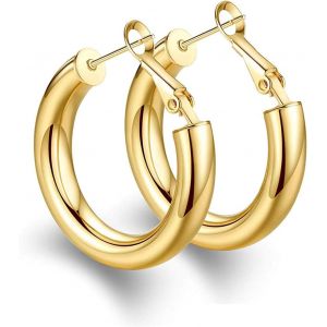 Boucles D'oreilles Créoles En Or Épais Cerceaux Légers En Tube Creux Gros Or Pour Femmes Hypoallergénique Grande Boucle D'oreille 25mm 30mm 40mm 50mm - Neuf