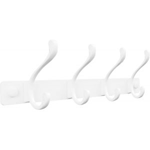 Porte Manteau Mural Patere Murale avec 4 Crochets Doubles Blanc Haute Capacit&eacute; de Charge Durable et R&eacute;sistant Gain de Place Optimal pour Entr&eacute;e, Chambre, Salle de Bain, Cuisine - Neuf
