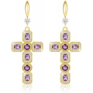 Boucles D'oreilles Suspendues En Forme De Croix,Argent Et Or,Bijoux Tendance,Boucles D'oreilles À Pendentif En Forme De Croix En Moissanite,Pierre De Naissance Et Strass.[X2174] - Neuf