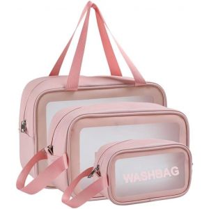 Trousse De Toilette Transparente Rose 3 Pièces, Sac De Voyage, Trousse De Toilette Imperméable En Pvc, Trousse De Toilette De Voyage Pour Femme, Trousse De Maquillage, Ensemble De Bagages À Main-Générique - Neuf