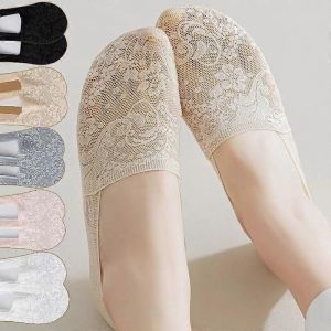 5pair Femmes Chaussettes &Eacute;t&eacute; Mince Respirant Silicone Antid&eacute;rapant Dames Invisible Dentelle Bateau Chaussette Transparent Mode Calcetines Mujer - Neuf