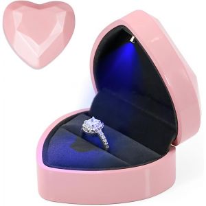Bo&icirc;te &Agrave; Bague En Velours, Bo&icirc;te De Bague Avec Lumi&egrave;re Led, Ecrin Bague Forme De Coeur, Bo&icirc;te &Agrave; Bijoux Rangement, Coffret Cadeau &Agrave; Bague Pour Mariage Fianailles C&eacute;r&eacute;monie, 72x66x45mm - Neuf