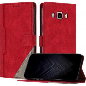 KAL-Étui Pour Samsung Galaxy J510/ J5 2016, Housse En Cuir Pu Avec [Protection Antichoc Tpu] [Fonction Support] [Porte-Cartes ] Antichoc Magnétique Coque Pour Galaxy J510 - Rouge - Neuf