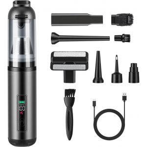 NouvelHorizonstore-Aspirateur &agrave; Main, 16000Pa Aspirateur Voiture Puissant, 4-en-1 Mini Aspirateur Voiture, 3 Niveaux, Id&eacute;al pour Les Poils d'animaux, Voiture, Maison, Noir - Neuf