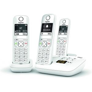 As690A Trio - T&eacute;l&eacute;phone Fixe Sans Fil Avec R&eacute;pondeur, 3 Combin&eacute;s Avec Grand &Eacute;cran R&eacute;tro&eacute;clair&eacute; Pour Un Affichage Ultra Lisible, Fonction Blocage D'Appels - Blanc [Version Fran&ccedil;aise] - Neuf
