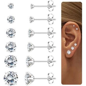 Kalanka-6 Paires Boucles D'oreilles Pour Femmes Hommes Acier Chirurgical Piercing Oreille Hypoallerg&eacute;nique Clou D'oreille 5a Zircone Cubique Helix Cartilage Tragus Piercing Boucles D'oreilles - Neuf