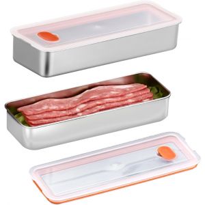 Checarzhn--No1-Lot De 2 Boite Rangement Fromage Pour Frigo, Boite Rangement Frigo Avec Couvercle, Récipient Scellé En Acier Inoxydable 304, Sans Bpa, Réutilisable, Pour Fromage, Saucisse, Bacon, 1000 - Neuf