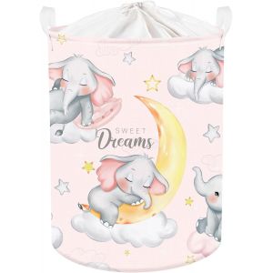 45L Grand Corbeilles à Linge Eléphant Endormi Rose pour Garçon Fille avec Poignée Paniers à Linge Sale Lune Repliable Vêtements Jouets avec Couvercle pour Salle de Bain - Neuf