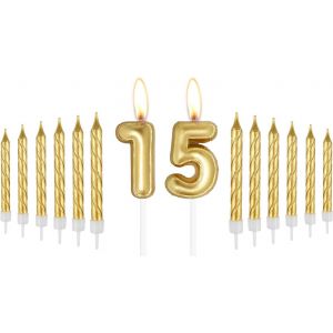 Eryi-Lot De 15 Bougies Dorées En Forme De Chiffre Pour Gâteau, Bougies Dorées « Happy Birthday », Bougies En Spirale Pour Décoration De Gâteau D'anniversaire Pour Garçons Et Filles, Décorations De - Neuf