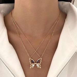 Kal-Collier Couple Papillon Or Collier Magnétique Papillon Diamant Collier Amitié Papillon Zirconia Brillant Collier Pendentif Papillon Collier Bff Collier Pour 2 - Neuf