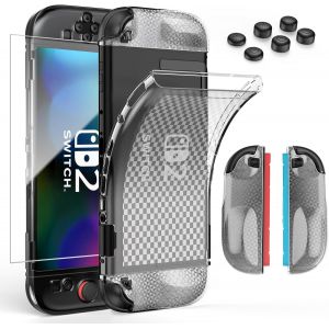 HEYSTOP Clear TPU Case with Tempered Glass Screen Protector and Thumb Grips for Nintendo Switch 2 - Neuf