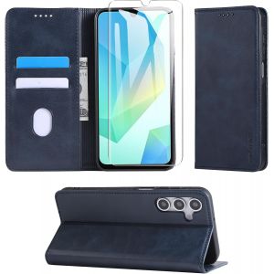 CMJAAGUR-Coque Pour Samsung Galaxy A16 5G / 4G Avec 1 Verre Trempé, Etui Premium Housse En Cuir Pochette Protection Portefeuille Case Magnétique Étui Pour Samsung Galaxy A16 5G / 4G - Bleu[J2094] - Neuf