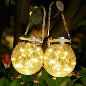 Lanterne Exterieur, 2 Pi&egrave;ces 30 Led Lampe Solaire Verre Craquel&eacute;, Ip65 Imperm&eacute;able, &Agrave; Suspendre Pour Int&eacute;rieur Ext&eacute;rieur No&euml;l D&eacute;coration - Neuf
