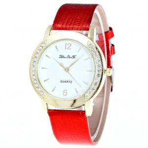 Zhoulianfa Strass D&eacute;coration Cadran Rond Pu Bracelet Cuir Montre (Rouge) - Neuf