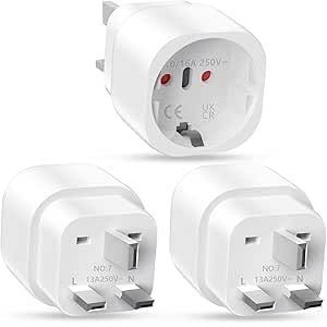 KALANKA-3 Pi&egrave;ces Adaptateur Prise Anglaise, Adaptateur de Voyage France vers UK, Adaptateur de Prise pour Irlande, Angleterre, Ecosse, Duba&iuml;, Malte, Adaptateur Type G - Neuf