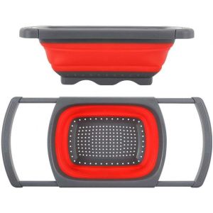 Eryi-Passoire Pliable En Silicone, Égouttoir Extensible De Cuisine Corbeille À Aliments Légumes Fruits Avec Poignées Extensibles-Rouge - Neuf