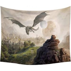 Dragon volant Tenture murale Paysage magique Tapisserie murale Art chambre salon décor - Neuf