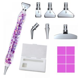 Ensemble de stylos de peinture diamant (violet) avec têtes métalliques lumineuses et pointes de forage, accessoires pour outils de broderie diamant - Neuf