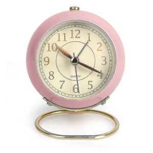(Rose) Horloge de chevet silencieuse à piles, horloge de bureau sans tic-tac, réveil analogique pour chambre à coucher, réveil rétro simple - Neuf
