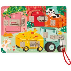 Jgd-- Planche &Agrave; Cadenas La Ferme - Planche D'activit&eacute; - 5 Types D'ouvertures - Jouet En Bois Fsc - D&egrave;s 3 Ans, J07119 - Neuf