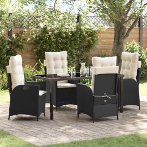 Vidaxl Ensemble De Jardin 5 Pi&egrave;ces Avec Coussins Noir Rattan Poly - Neuf