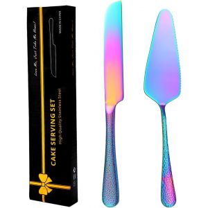 Mevronisshop-2pcs Couteau &Agrave; G&acirc;teau Martel&eacute; Et Ensemble De Serveur, Ustensiles De Coupe De G&acirc;teau De Mariage En Acier Inoxydable, Coupe-G&acirc;teau Et Spatule De Service Pour Anniversaire, F&ecirc;te, Anniversai - Neuf
