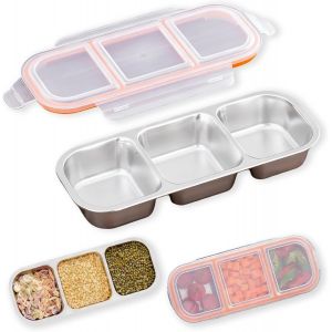 Kalanka-Boite &Agrave; Lunch Inox 3 Compartiments, Snack Box &Eacute;tanche Avec Couvercle S&eacute;curis&eacute; - Bento Box En Acier Inoxydable Alimentaire, Boite &Agrave; Go&ucirc;ter R&eacute;utilisable Pour &Eacute;cole, Travail, Pique-Nique - Neuf