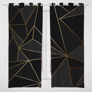 Rideau De Fenetre Occultant Simple, Noir Et Or, A Motifs Geometriques, Avec ?Illets, Anti-Poussiere, Pour Chambre D'enfant - Neuf
