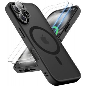 Ayu-Coque Pour Iphone 16 Plus Avec 2 Verre Trempé Et 1 Caméra Protecteur, Translucide Mat Arrière Housse Fine Antichoc Pour Iphone 16 Plus Case Compatible Avec Mag-Safe 6.7"" Noir - Neuf