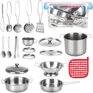 20 Pi&egrave;ces Accessoire Cuisine Enfant,Ustensile Cuisine Enfant En Acier Inoxydable Avec Bo&icirc;te De Rangement En Plastique Pour Gar&ccedil;ons Et Filles - Neuf