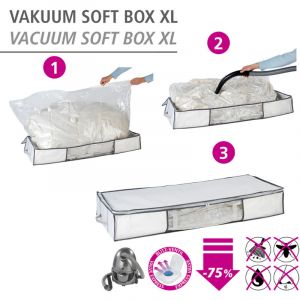 Housse Rangement Sous Vide Avec Bo&icirc;te De Rangement, Soft Box Xl, 75% D'&eacute;conomie De Place, Prot&egrave;ge Les Textiles De L'Humidit&eacute; Et Des Mites, Plastique, 105x45x15 Cm, Blanc - Transparent - Wenko - Neuf