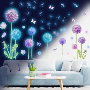 ERYI-Pissenlit Autocollants Lumineux Stickers Muraux Pissenlit Et Papillon Lumineuses Plafond Coloré Pissenlit Fluorescentes Autocollant Chambre De Bébé Salon Cuisine Fenêtre Décoratifs Bleu - Neuf