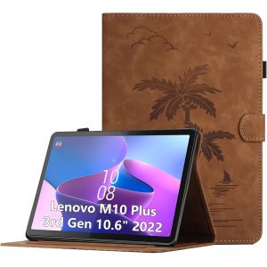 Coque pour Lenovo Tab M10 Plus 3rd Gen 10.6 Pouces 2022 (TB125FU /TB128FU) Housse de Protection Multi-Angles Étui en Cuir PU avec Fente pour Carte,Auto Réveil/Sommeil,Brun - Neuf