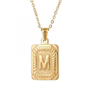 Collier Avec Pendentif Carré En Forme De Lettres Pour Homme Et Femme, Avec Chaîne Réglable, Plaqué Or 18 Carats - Neuf