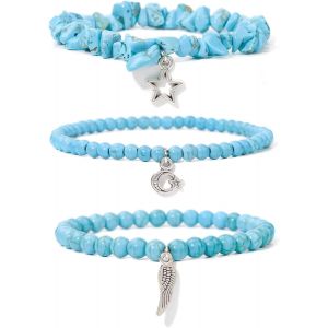 3 Pi&egrave;ces Bracelet Pierre Naturelle Pour Femme Bracelet Perle Avec Pendentif Bracelet De Pierres Pr&eacute;cieuses Elasticit&eacute; Cristal Bracelets Yoga Bracelet Amethyste Pierre Pour Femme - Neuf