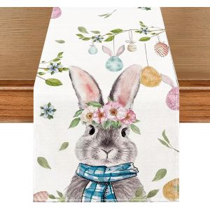 Trahoo-Paques Chemin De Table, Lapin ?ufs De P&acirc;ques Fleurs Chemin De Table Toile De Jute ?ufs De P&acirc;ques Feuilles Vertes Burlap Cuisine D&eacute;cor De Salle &Agrave; Manger Pour La F&ecirc;te Int&eacute;rieure Ext&eacute;rieure 13x72 - Neuf