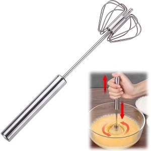 Fouet semi-automatique en acier inoxydable, fouet semi-automatique en acier inoxydable, batteur &agrave; main sans &eacute;lectricit&eacute;, mixeur plongeant pour battre, facile &agrave; nettoyer, pour la cuisine et la - Neuf